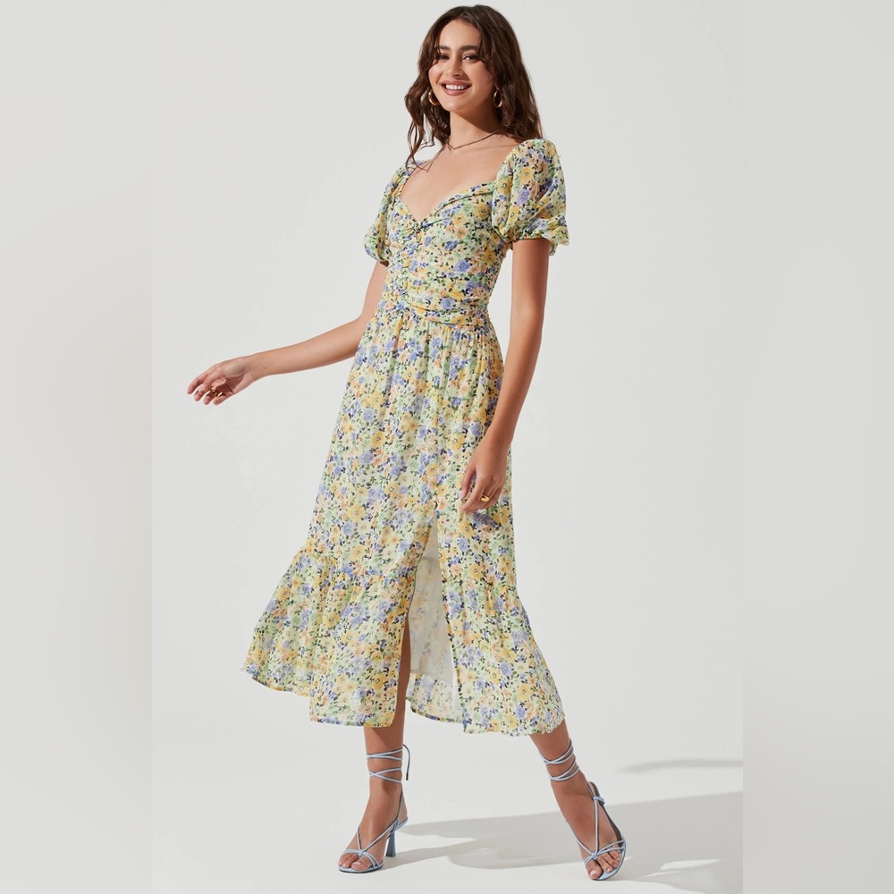 Astr Floral Midi Dress - Yellow and Blue